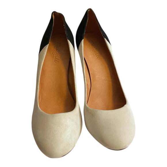 Madewell Womens Black Cream Suede Classic Pump Size 10 Block Heels Office Work - Picture 2 of 12
